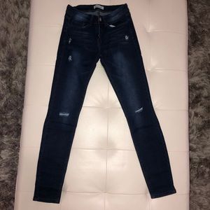 Fashion Nova Mid-Rise Dark Jeans - Light Distress
